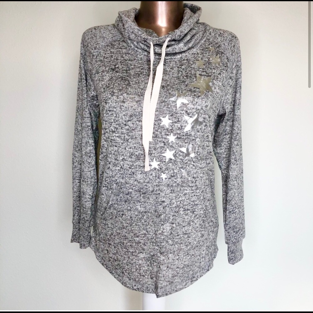 NWT Super Soft Grey Cowl Neck Silver Star Sweater